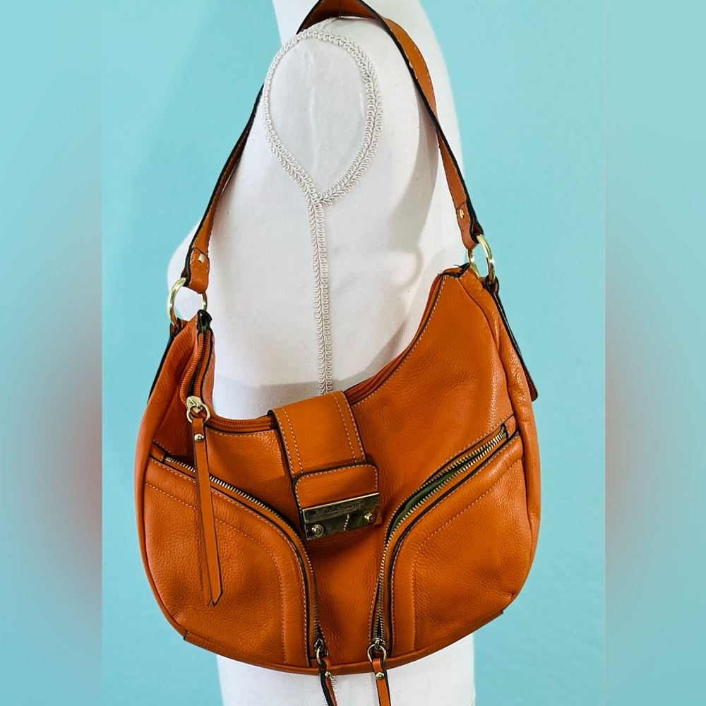 Franco Sarto Genuine Leather Shoulder Bag Orange Gold